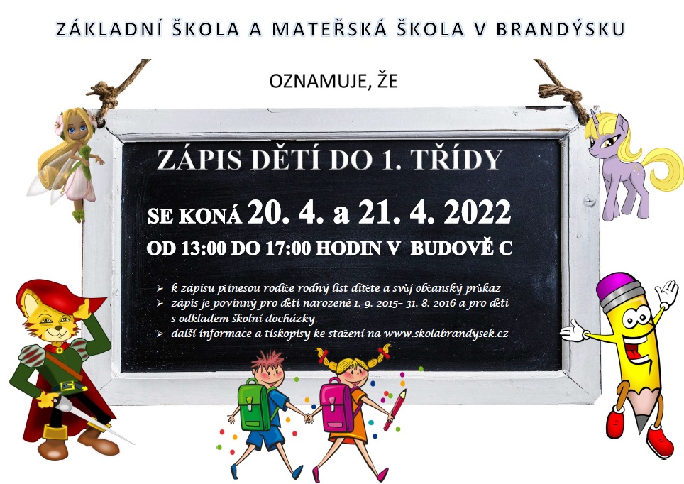 ZÁPIS DO 1. TŘÍD ZŠ a MŠ BRANDÝSEK
